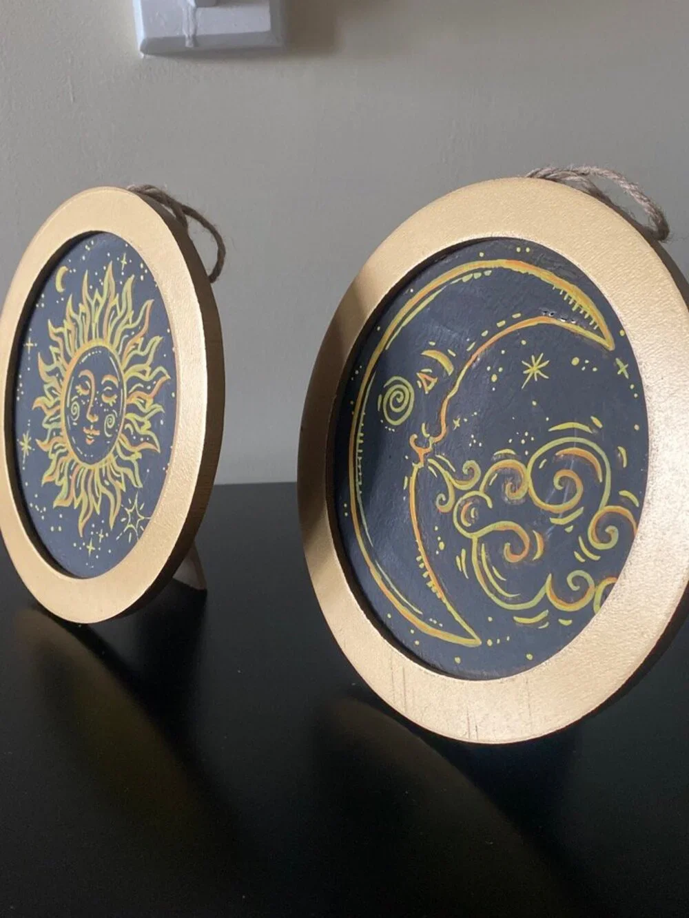 2 Celestial Sun and Moon Paintings, Whimsigoth